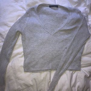 Grey V-neck Crop Sweater